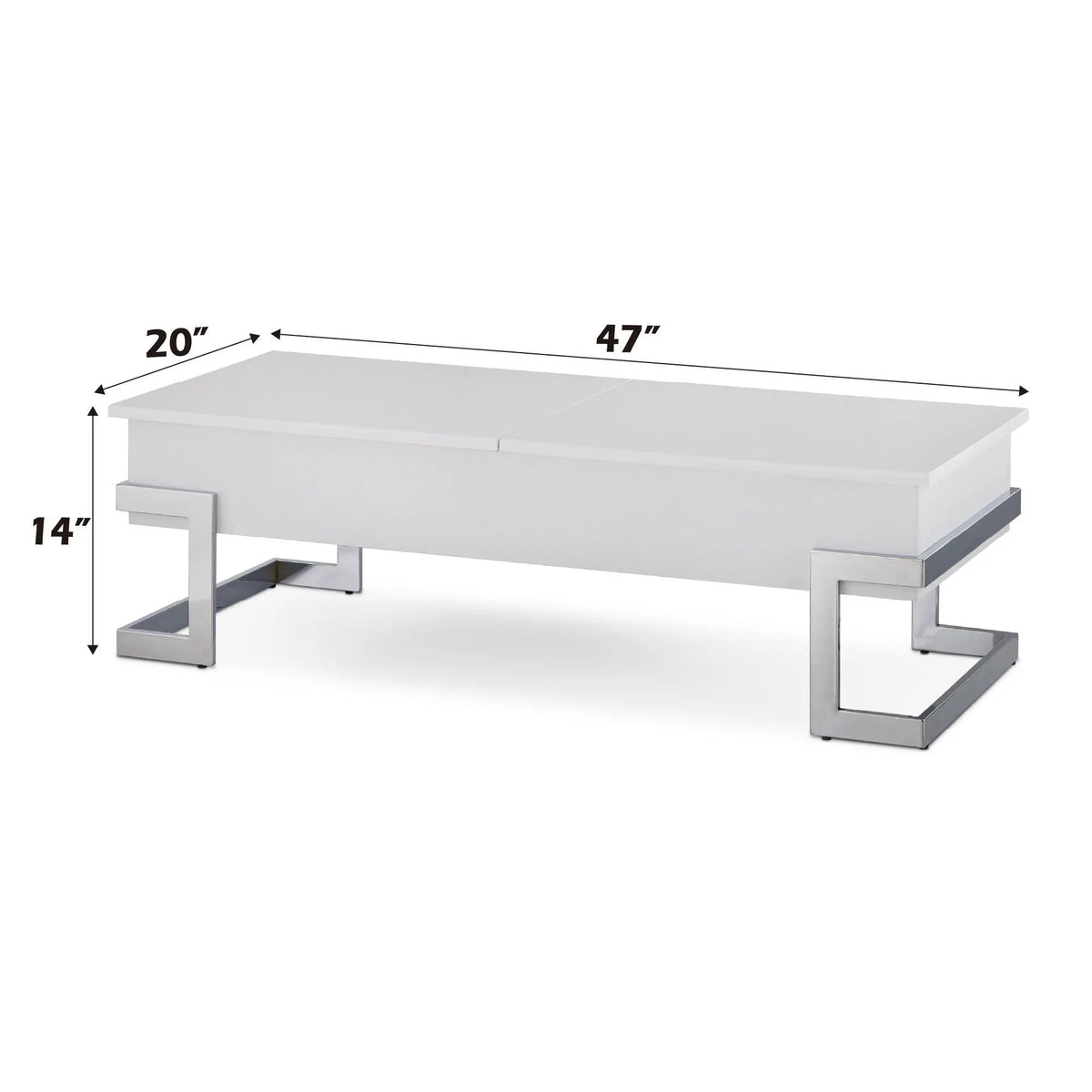 Calmam Lift Top Coffee Table | High Gloss Finish | 47 Inch Width | Geometric Metal Base
