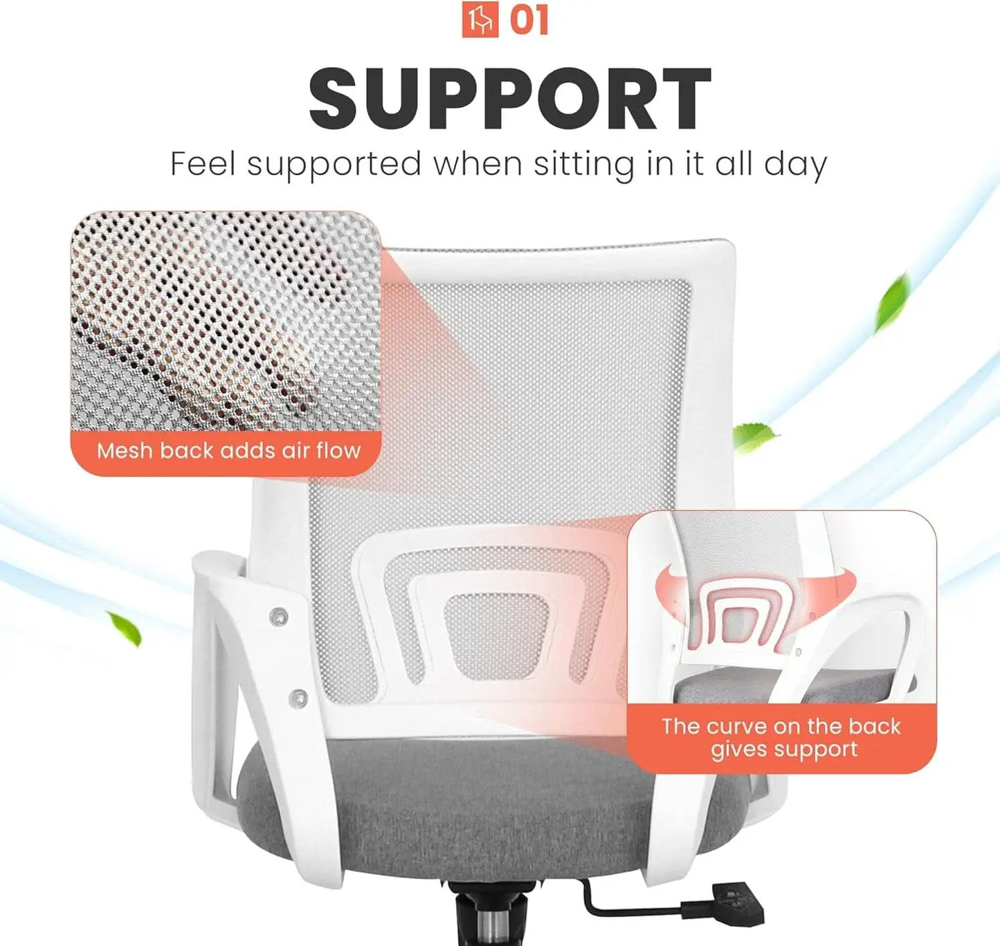 Ergonomic Grey Office Chair With Lumbar Support Mesh from PriceLows™