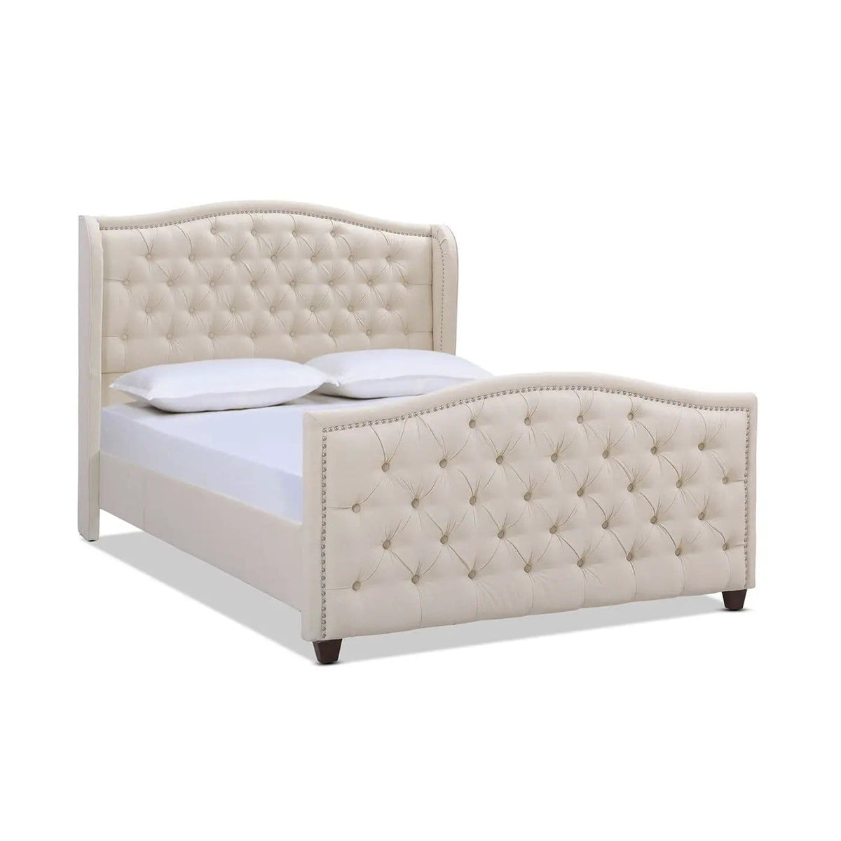 Marcella Upholstered Shelter Headboard Bed | 5 Pieces | Fabric & Iron | Bedroom