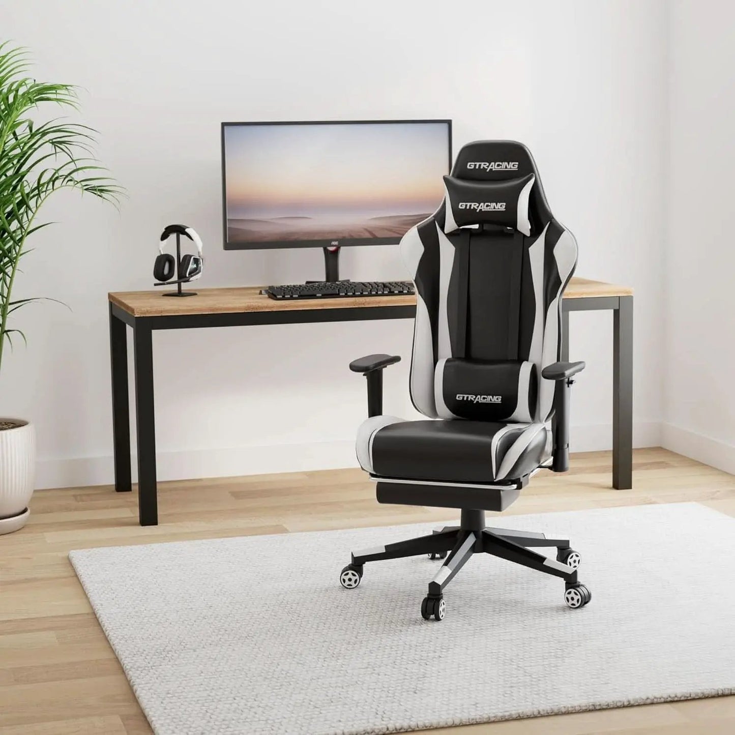 White Ergonomic Gaming Chair With Footrest And Height Adjustable from PriceLows™