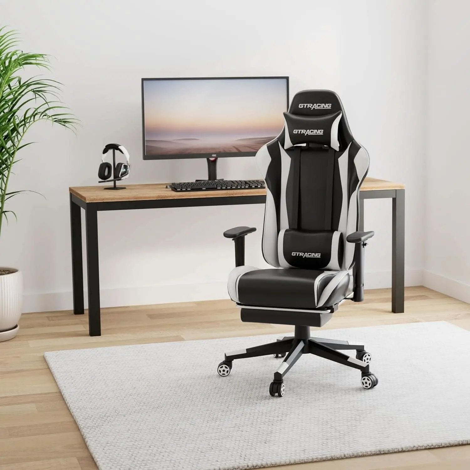 White Ergonomic Gaming Chair With Footrest And Height Adjustable from PriceLows™