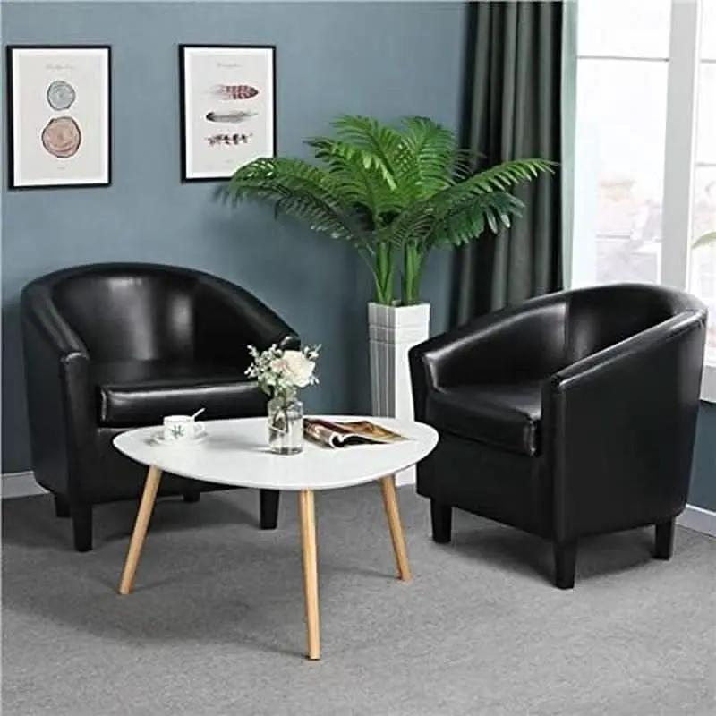 Black Synthetic Leather Barrel Armchairs With Cushions from PriceLows™