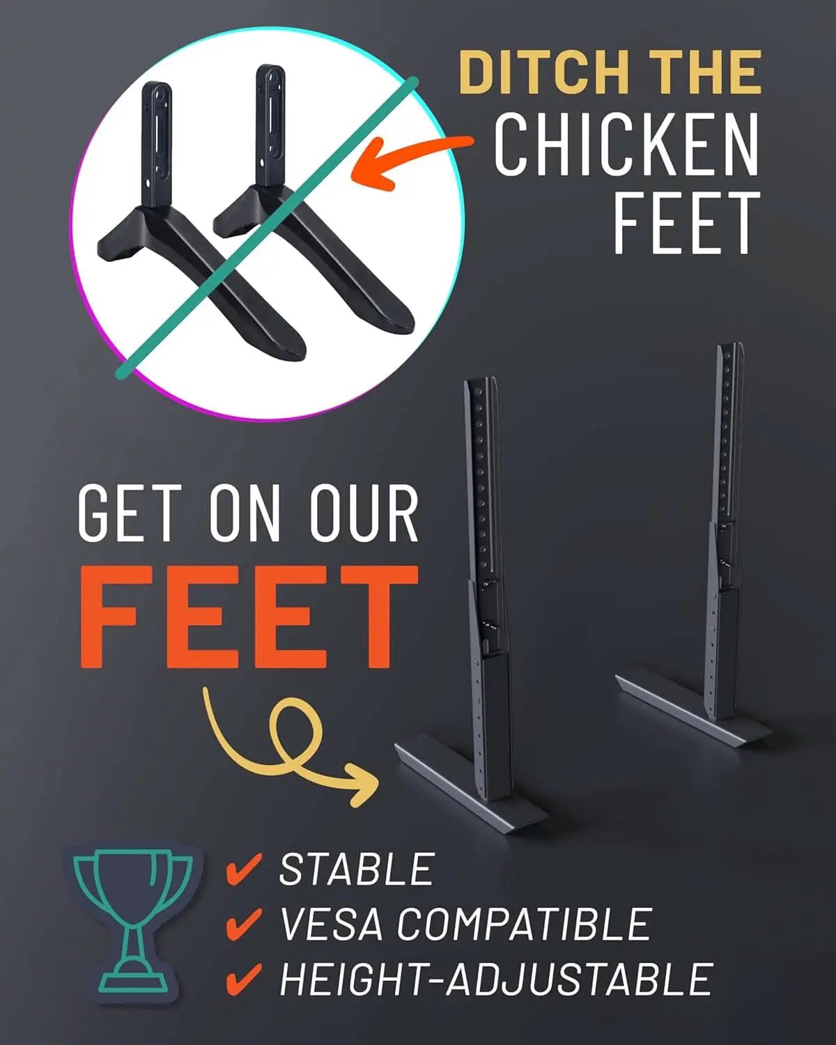 Universal Height Adjustable TV Stand For 49 To 77 Inch TVs from PriceLows™