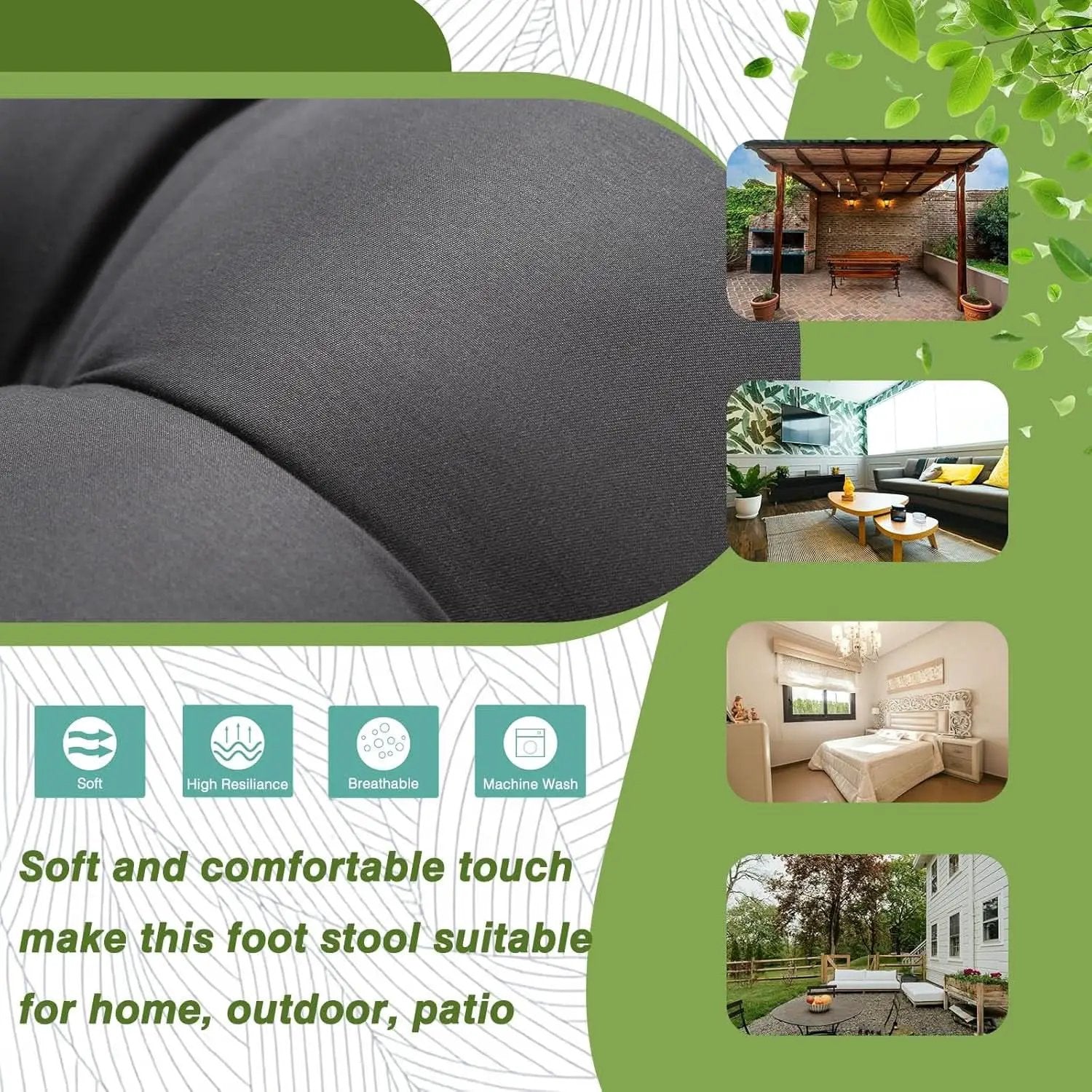 15 Inch Foldable Foot Stool Ottoman Charcoal Gray Washable from PriceLows™