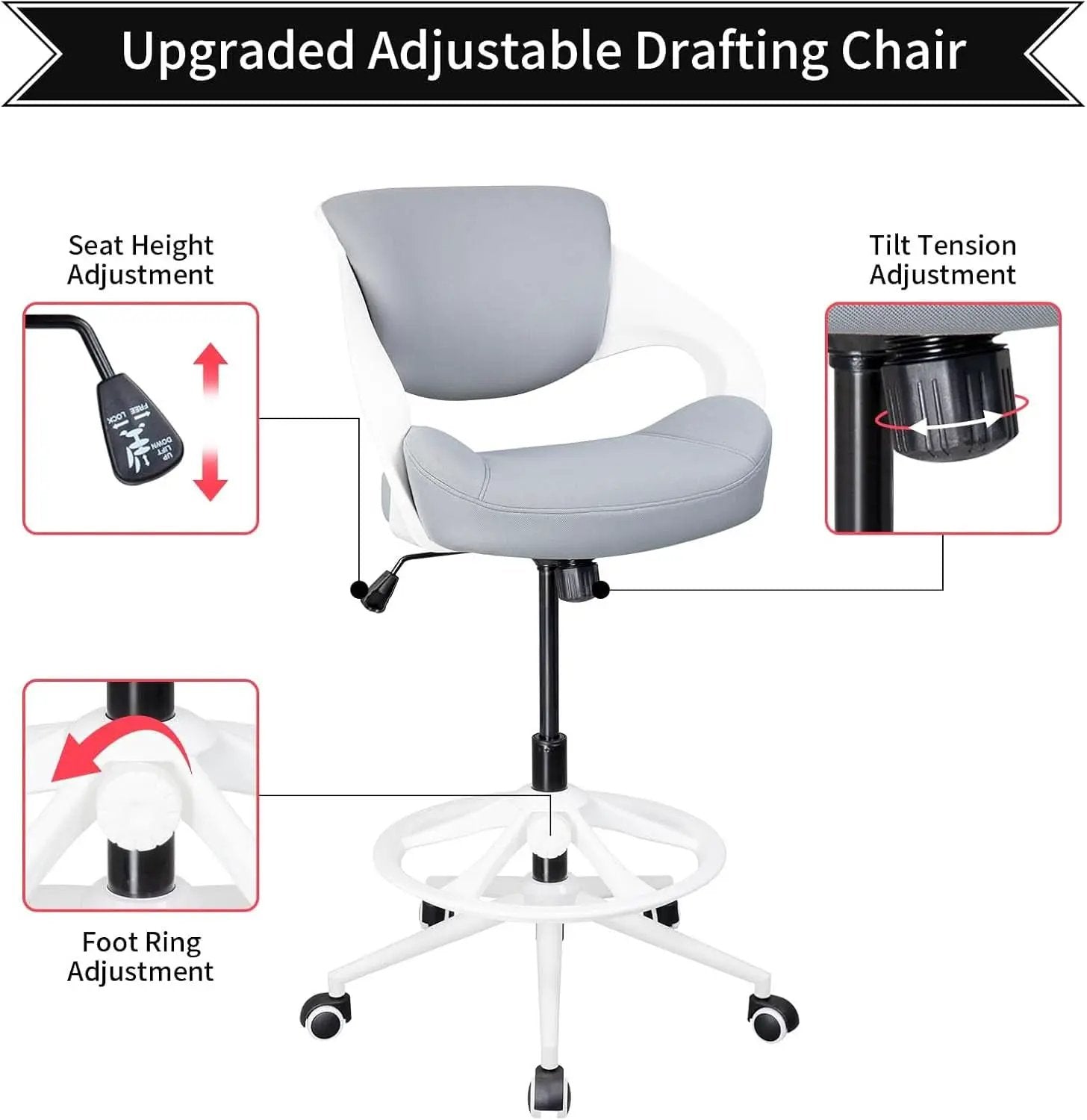 Ergonomic Drafting Chair With Lumbar Support Grey Office from PriceLows™