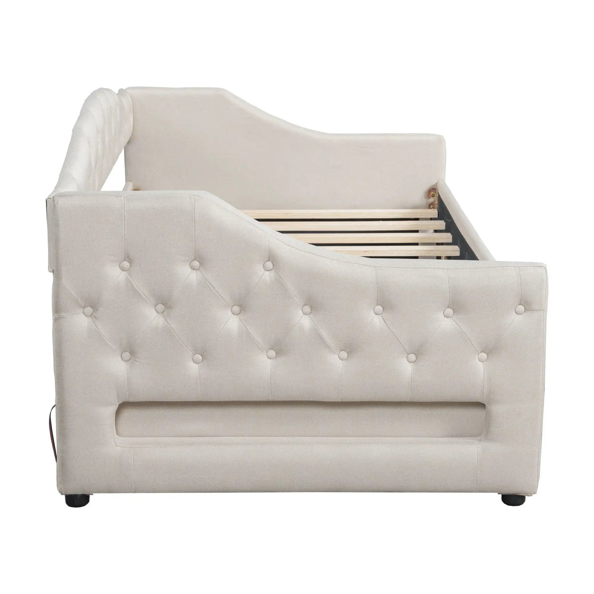 Daybed With LED Lights | Upholstered Trundle Daybed | Thickly Padded Sponge | 84 Inch Length