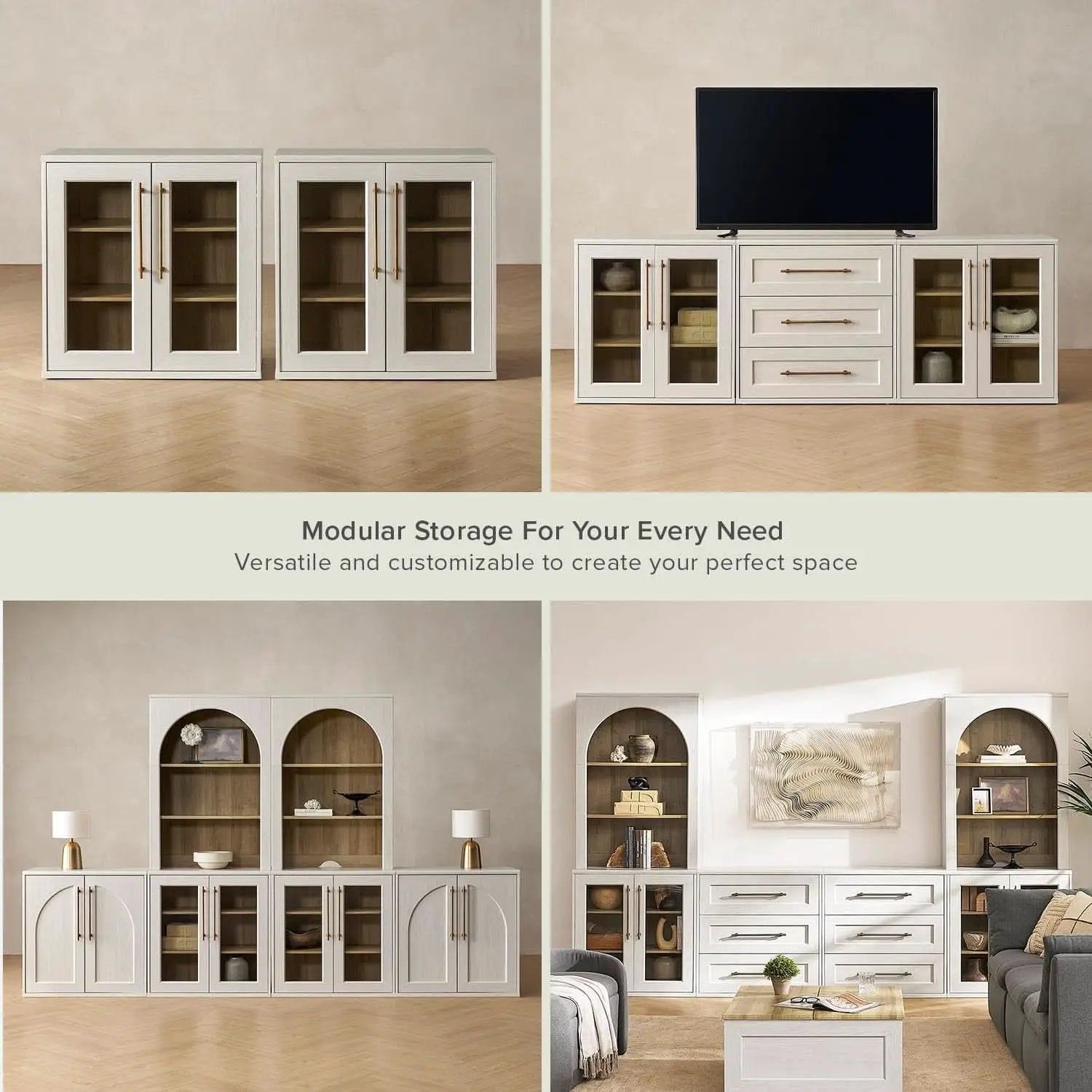 Two Tone Oakwood Acrylic Modular Buffet Cabinet Unit from PriceLows™