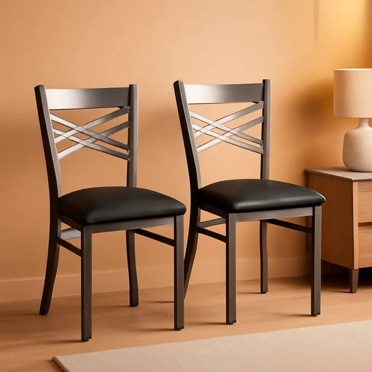 Two Pack Hercules Series Clear Coated X Back Metal Restaurant Chair Black Vinyl Seat from PriceLows™