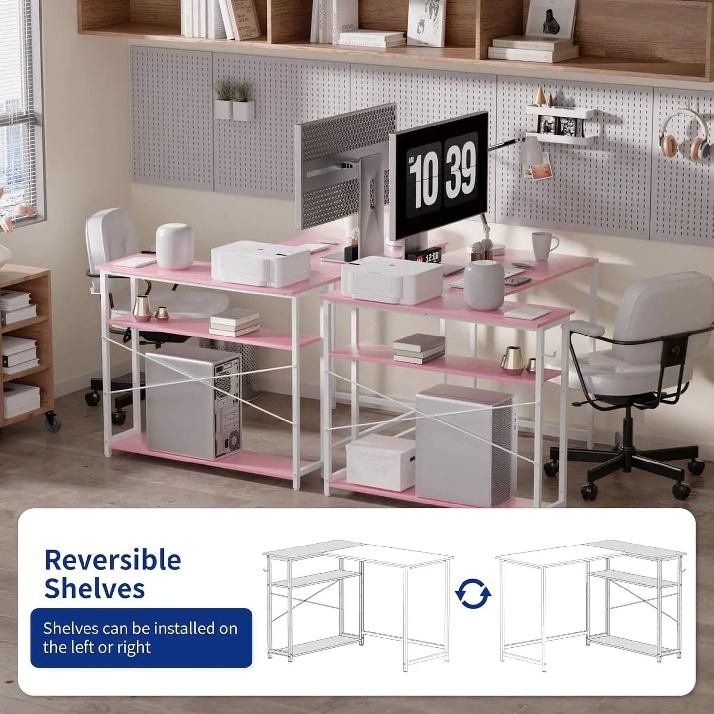 43-Inch L-Shaped Computer Desk With Reversible Shelves from PriceLows™