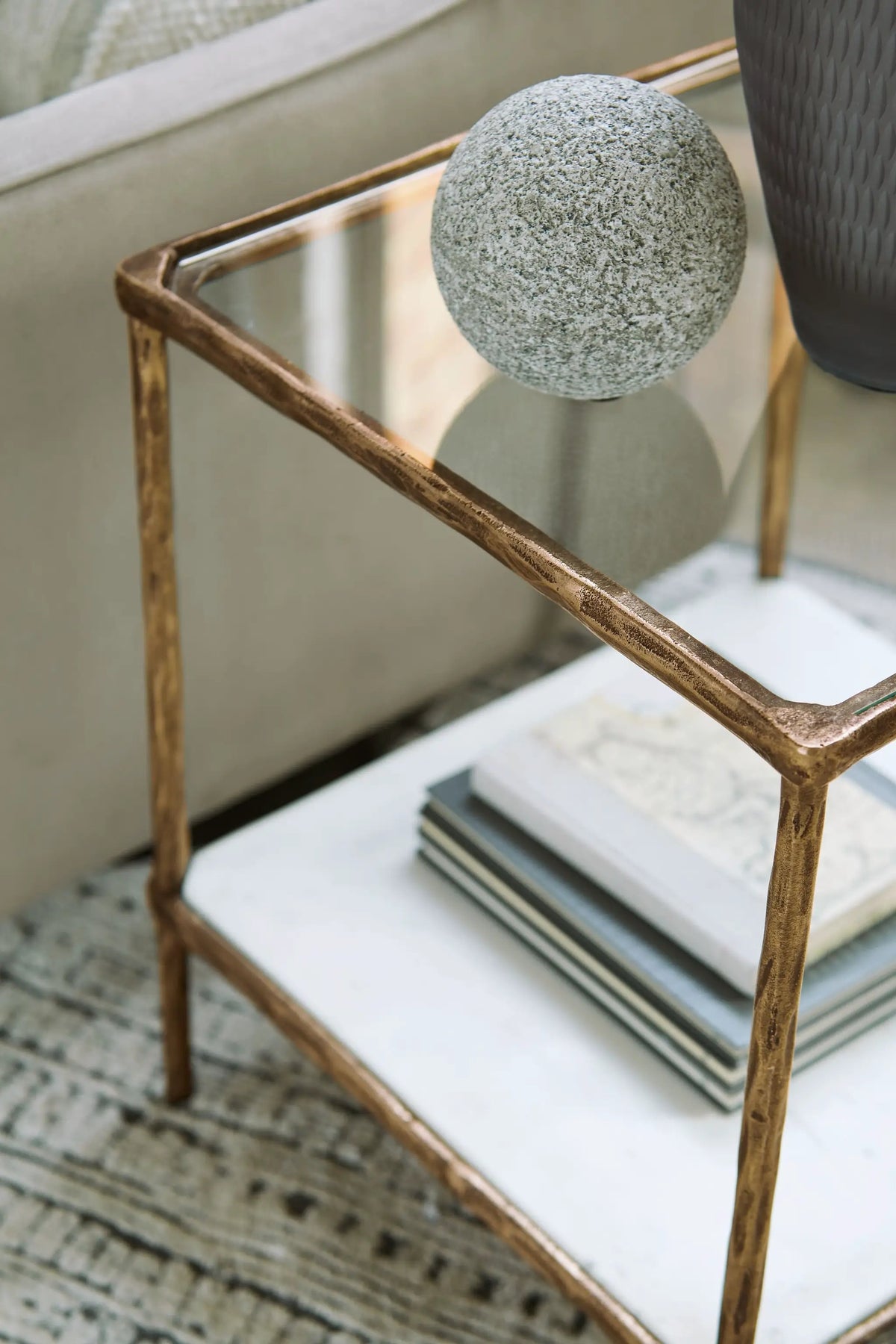 Ryandale Accent Table | Glass Tabletop | Classic Design | Textural Base