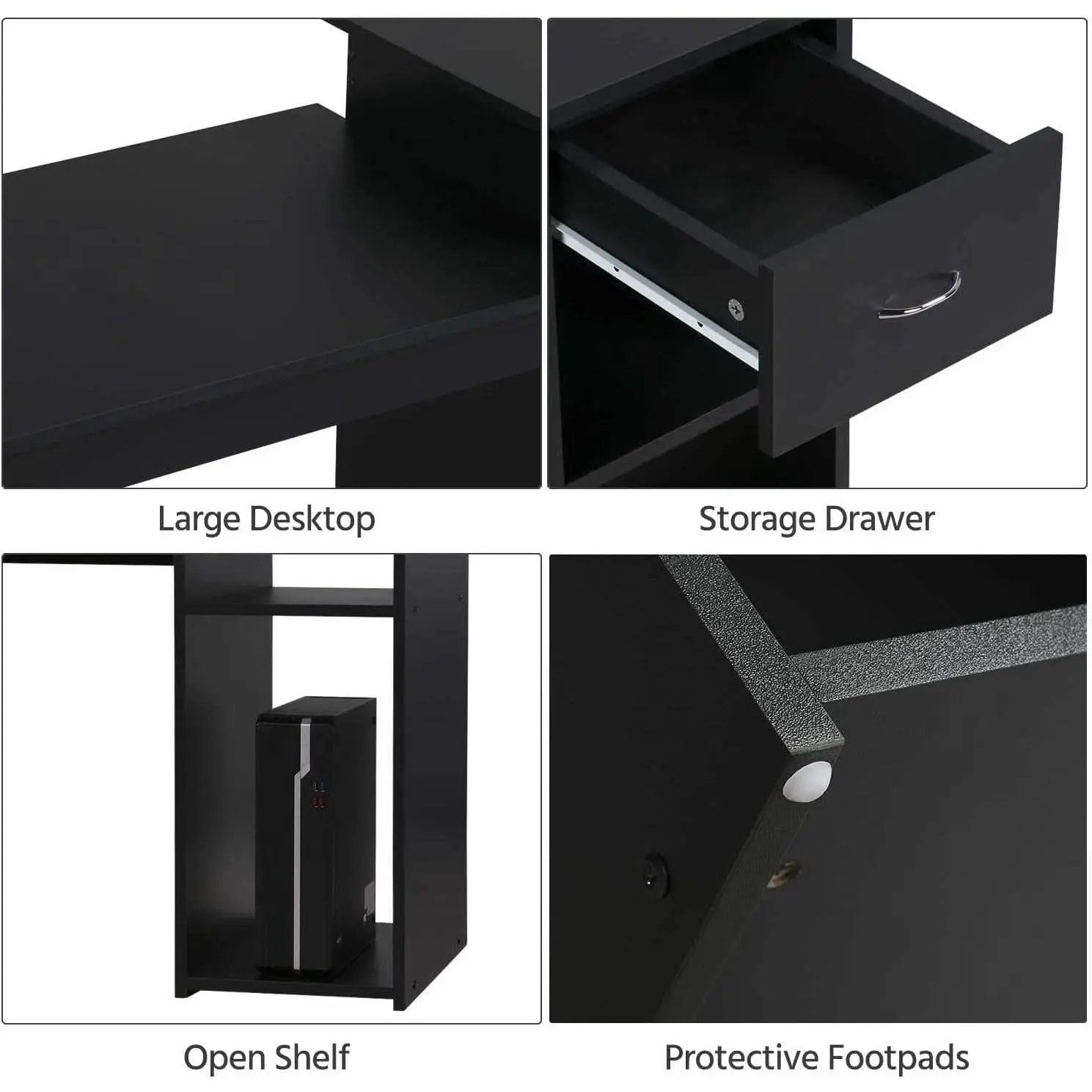 Black Wooden Computer Desk With Storage Drawer Cpu Stand from PriceLows™