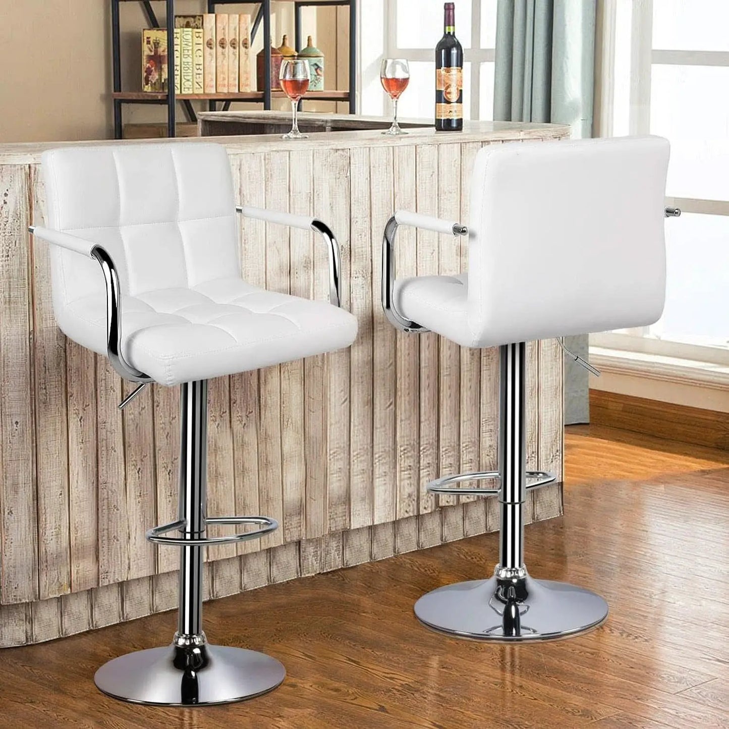 White PU Leather Adjustable Swivel Bar Stools Set of 2 from PriceLows™