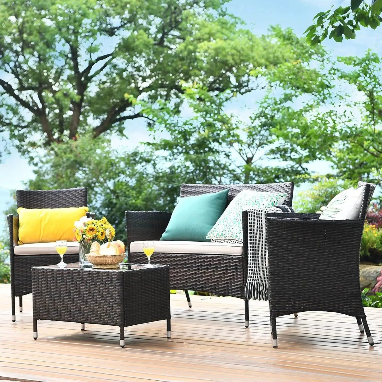 4-Piece Outdoor Rattan Conversation Set with Cushions from PriceLows™