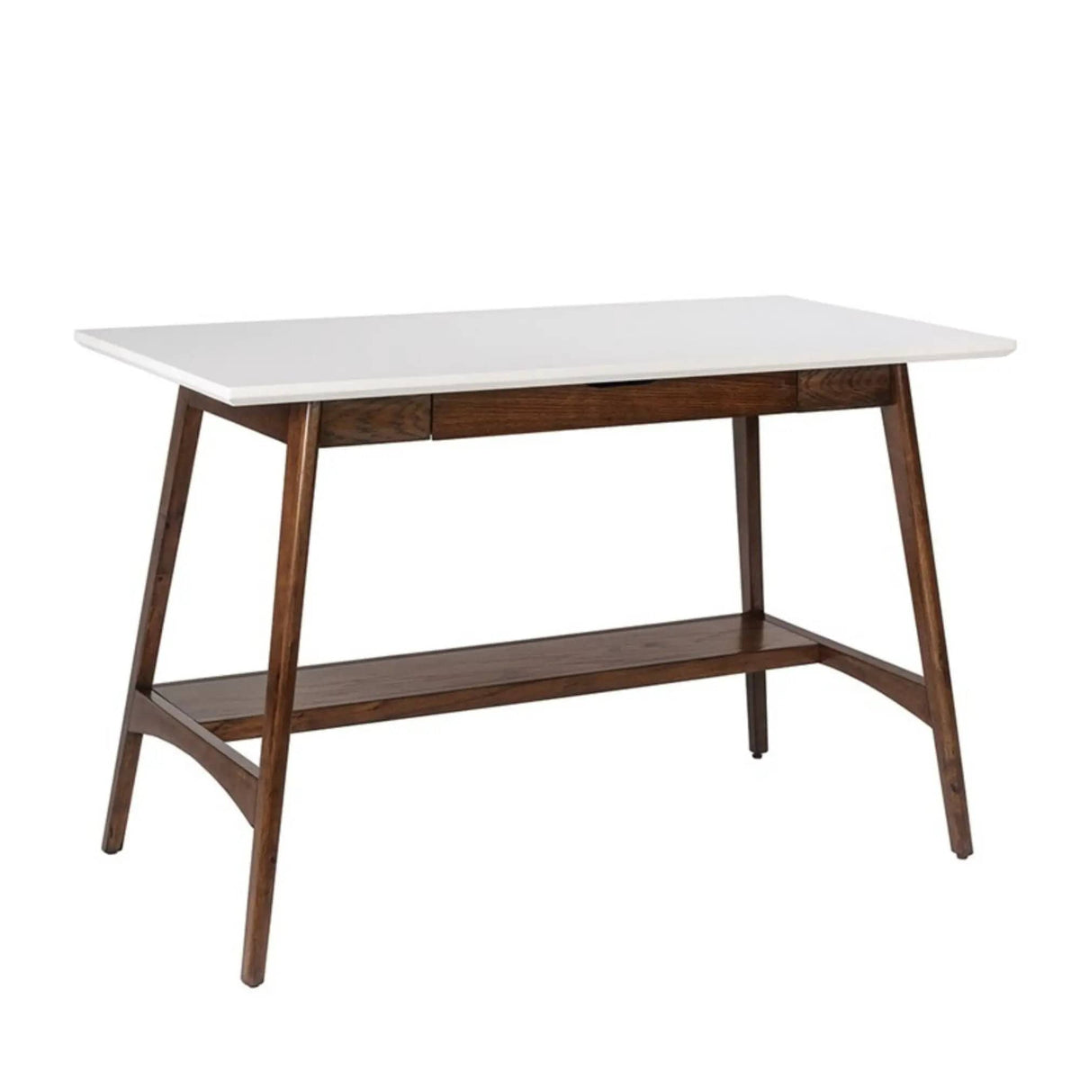 Parker Desk With Storage Shelf | 48 x 24 x 30 in | Mdf & Wood | Off White / Pecan