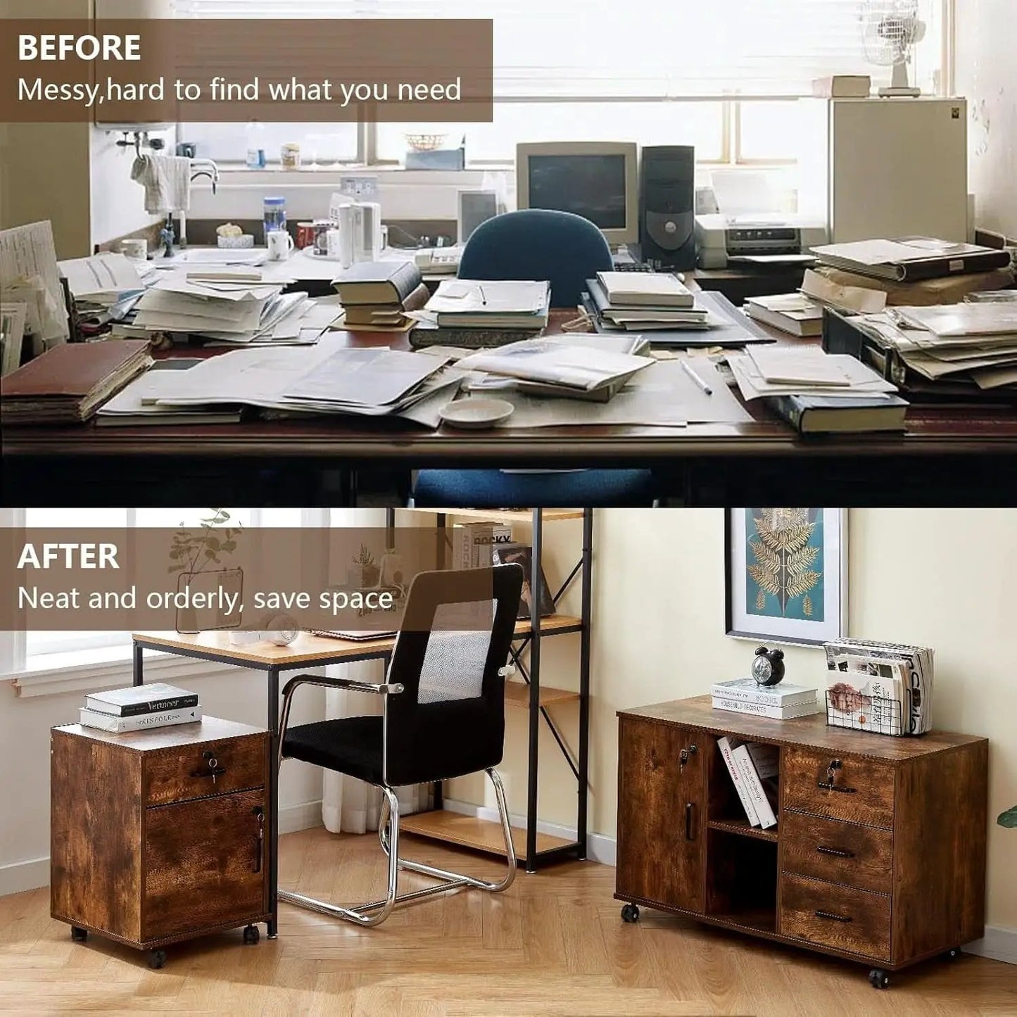 Mobile Lockable File Cabinet With Drawer Door Rustic Brown from PriceLows™
