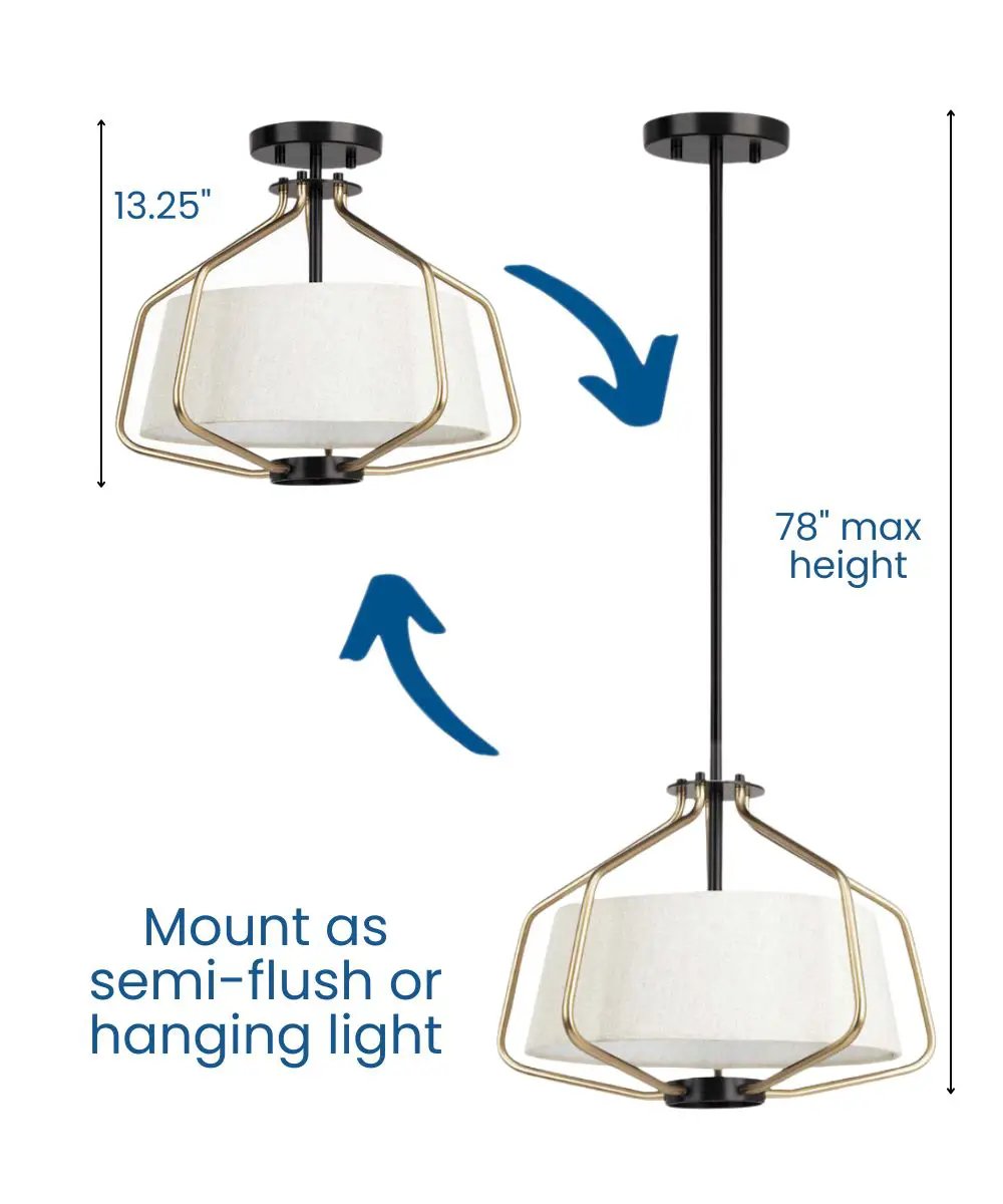 Pendant Ceiling Light | 2 Light 16 Inch | Semi Flush Convertible | Bronze