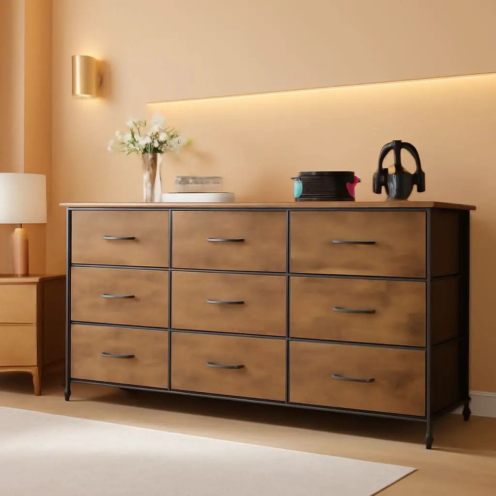 54 Inch Rustic Brown Dresser TV Console Cabinet Storage from PriceLows™