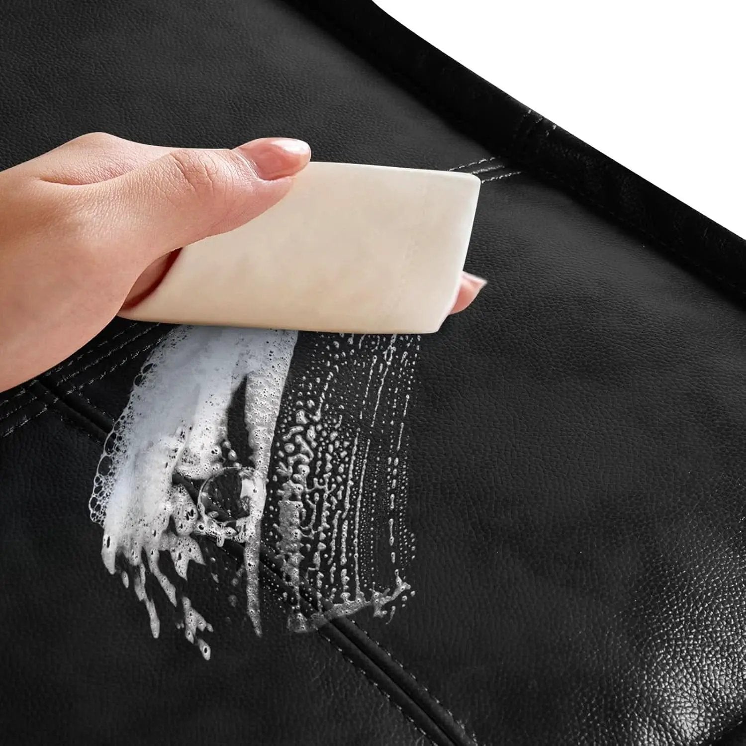 Genuine Full Grain Leather Ottoman Memory Foam Pouf Black from PriceLows™