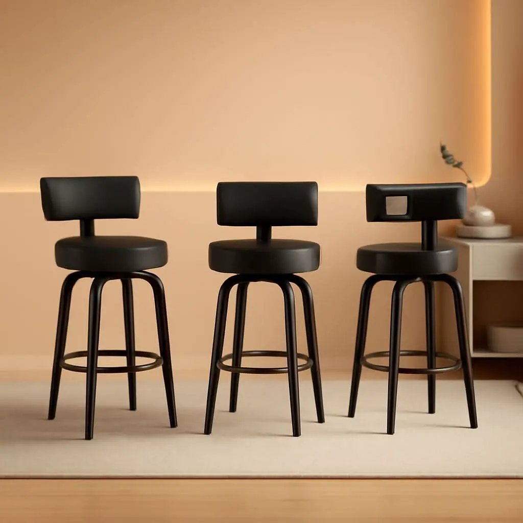 29 Inch Counter Height Black Faux Leather Swivel Bar Stools With Back Set Of 3 from PriceLows™