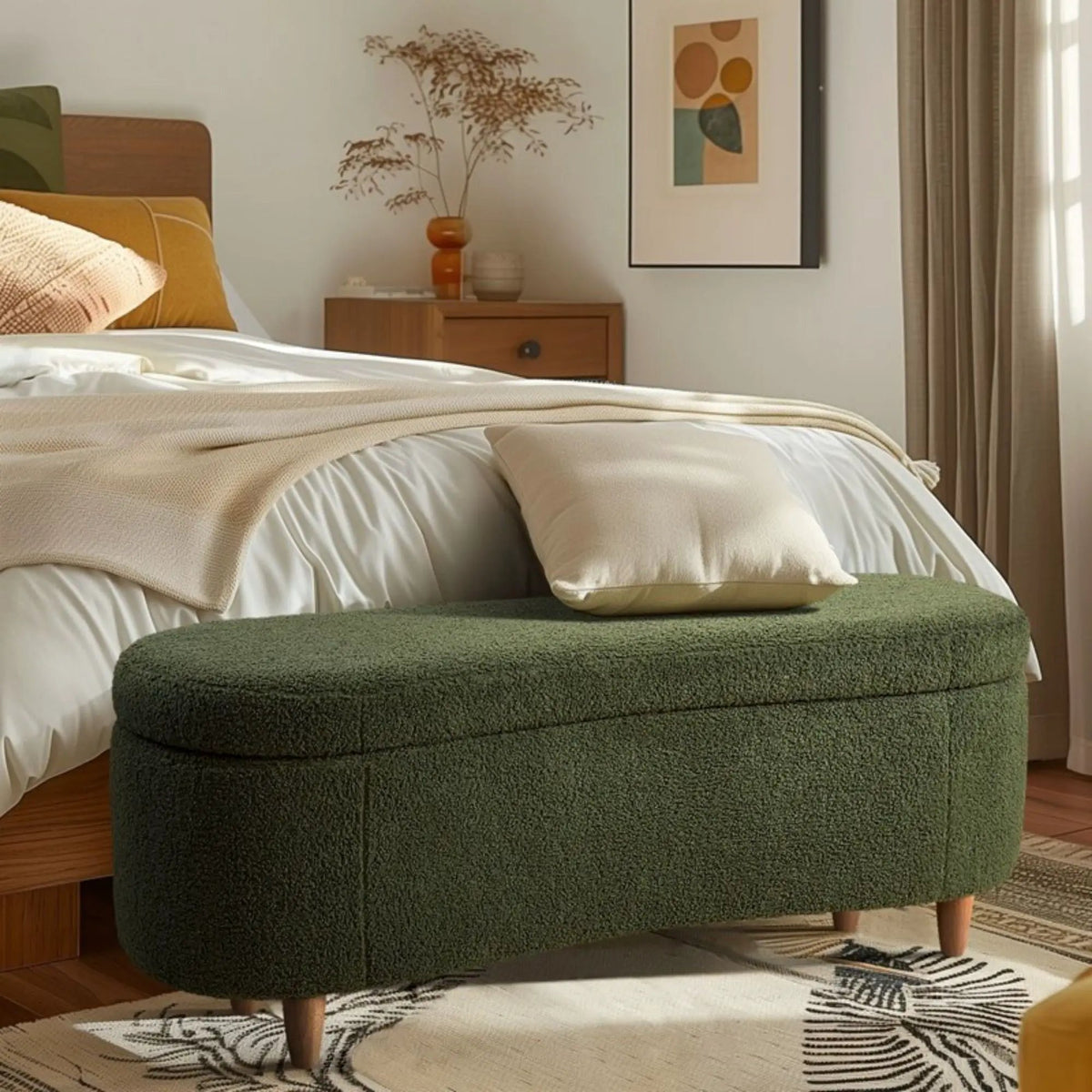 Flip Top Storage Bench | Curved Front Straight Back | Soft Close Hinges | 48 Inch Width