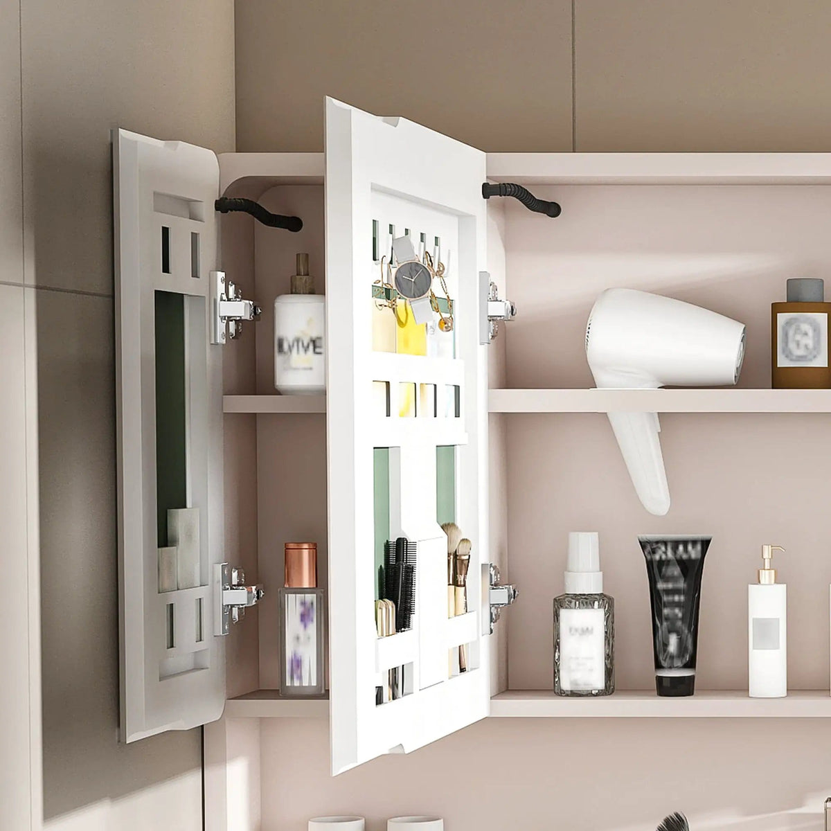 Aluminium Medicine Cabinet Mirror, With 3 Colors LED Light And Defogging Function | 35.43 x 27.56 x 4.92 in | Glass & Aluminum | Home