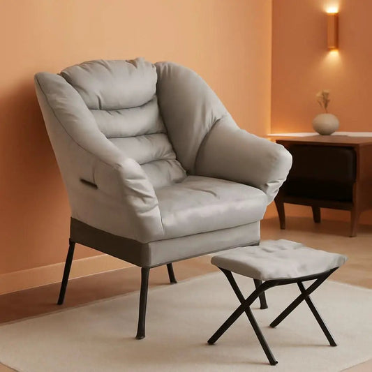 Fabric Lounge Chair With Ottoman Light Gray Overstuffed Padding from PriceLows™