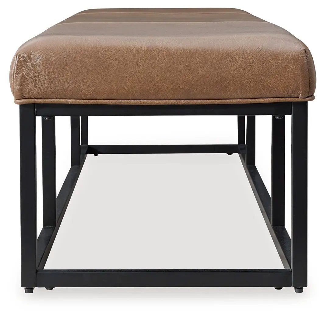 Joston Accent Bench | Caramel Leather Upholstery | 71.25 Inch Width | Natural Hide Variations