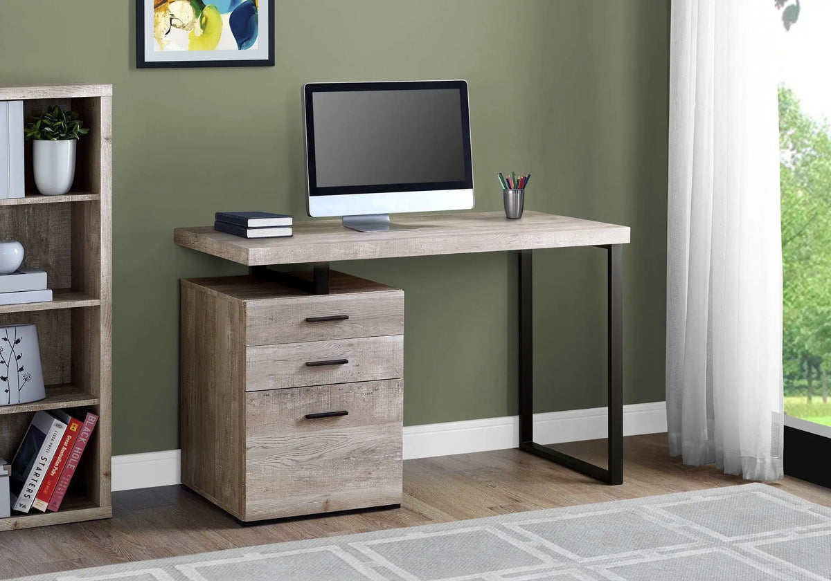 48 Inch Reversible Computer Desk | Laminate Finish | U-Shaped Metal Legs | Ample Storage Drawers
