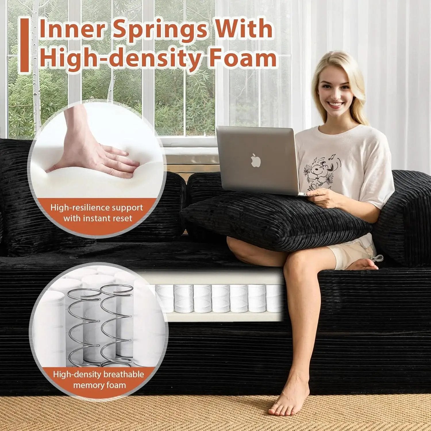81 Inch Foldable Black Sofa Bed MemoryFoamContourPlus from PriceLows™