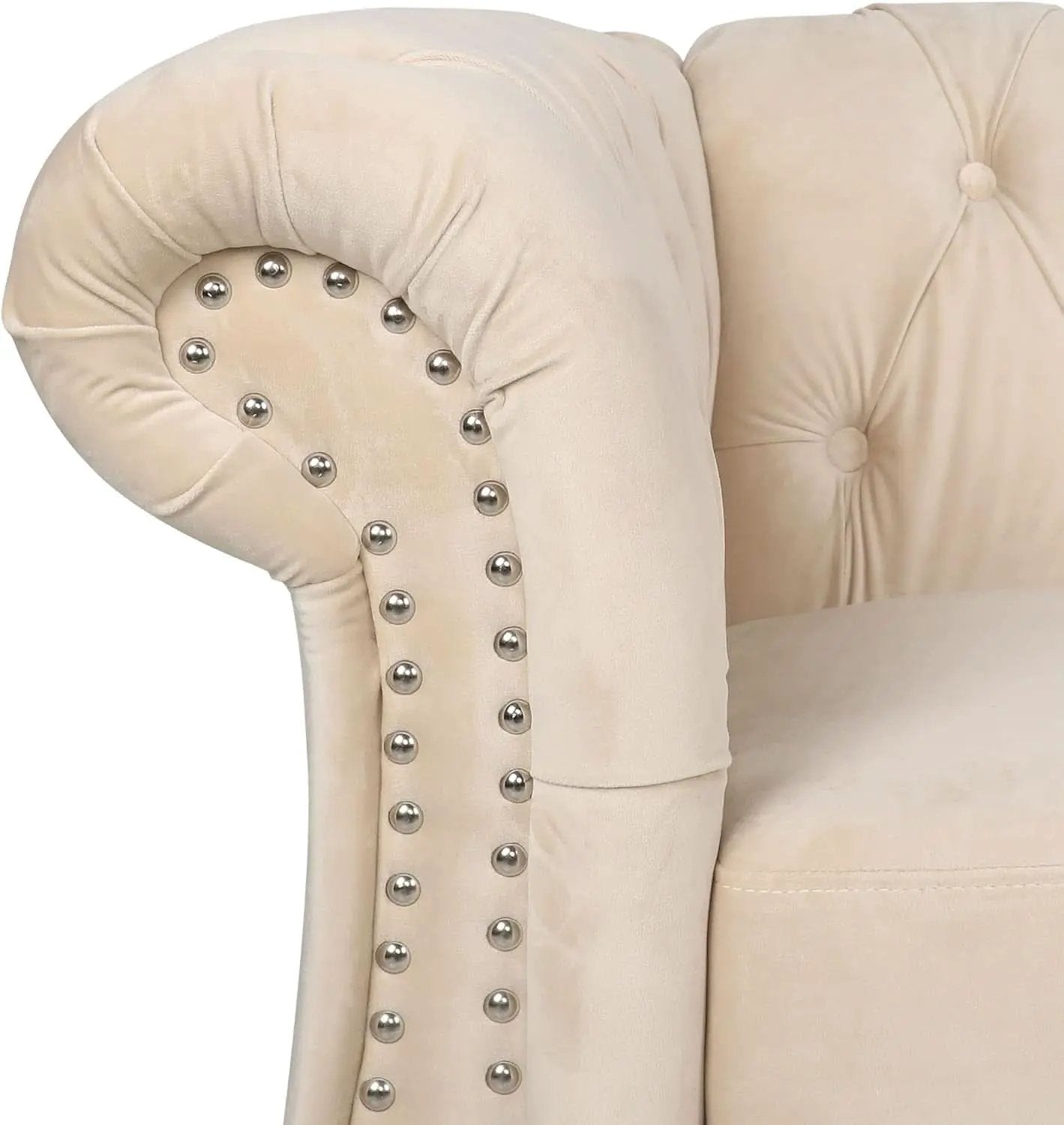 Three Piece Velvet Chesterfield Living Room Sofa Set Beige With Club Chair And Loveseat from PriceLows™