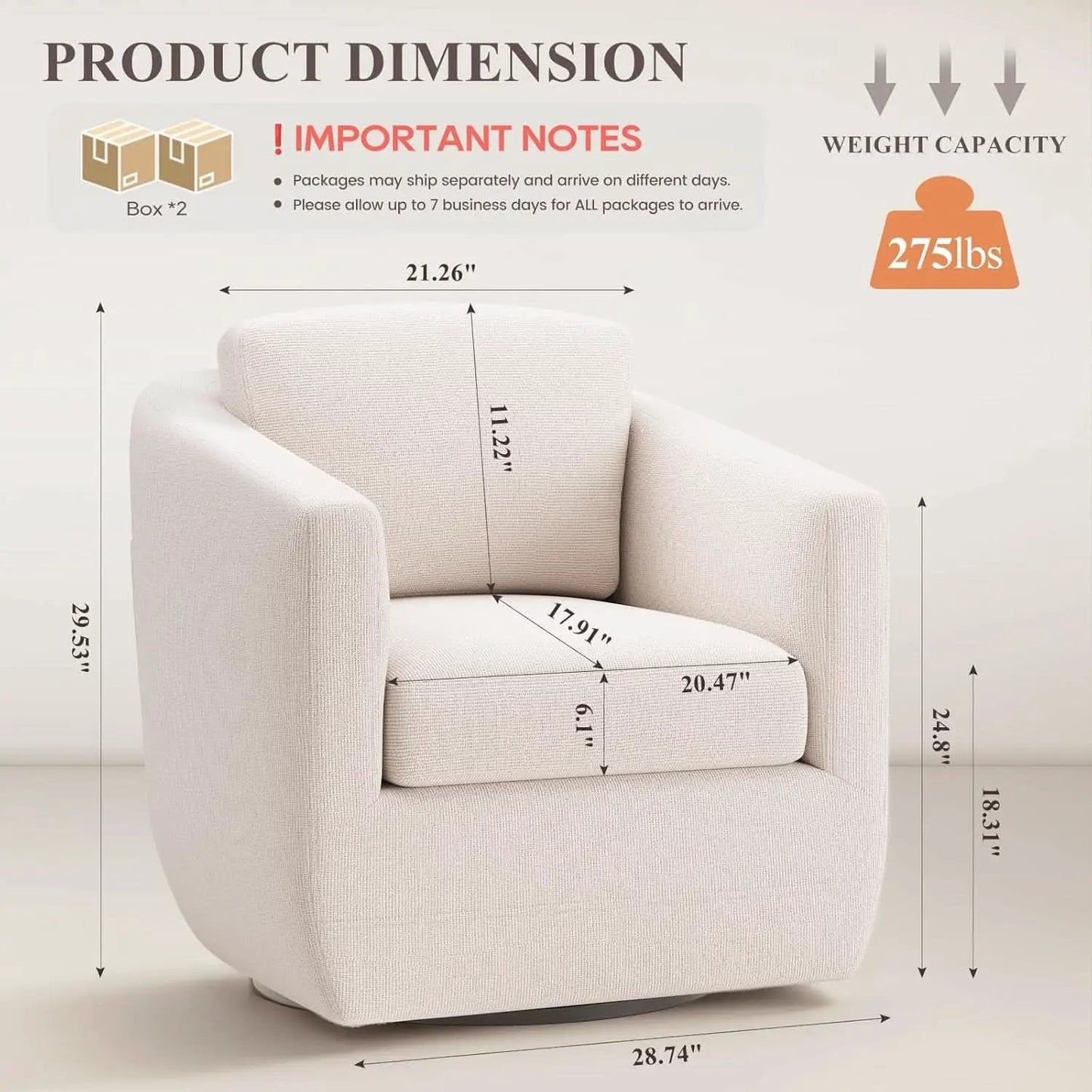 Beige 360 Degrees Swivel Armchairs Fully Assembled from PriceLows™