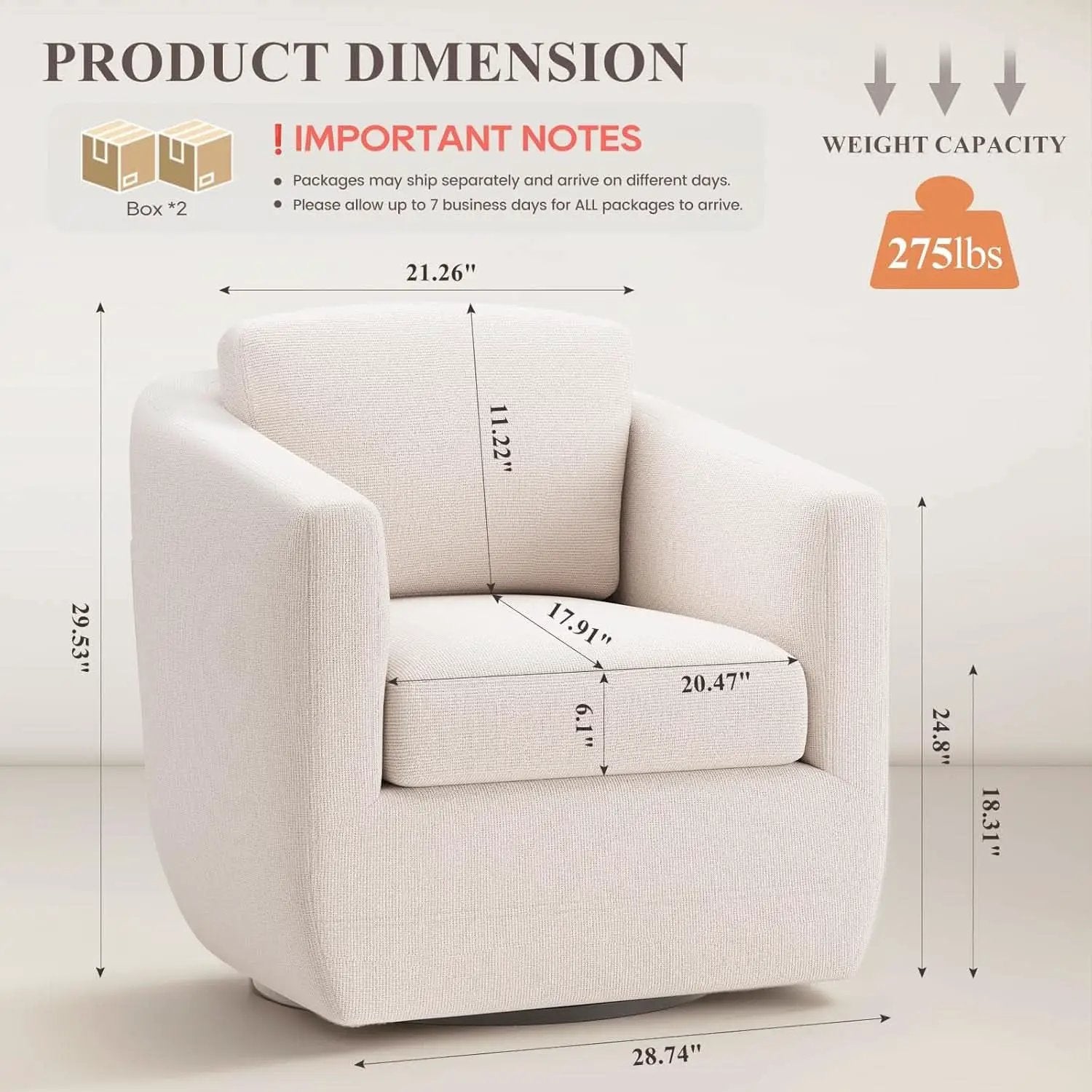 Beige 360 Degrees Swivel Armchairs Fully Assembled from PriceLows™