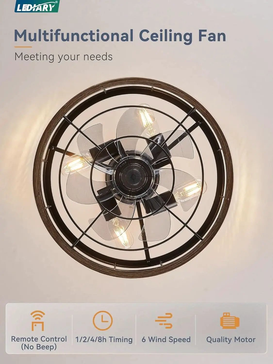 16.5 Inch Rustic Brown Caged Ceiling Fan With Light from PriceLows™