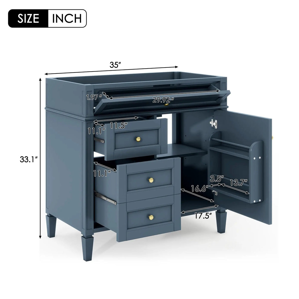 Bathroom Vanity | 3 Drawers | Blue Finish | Tip Out