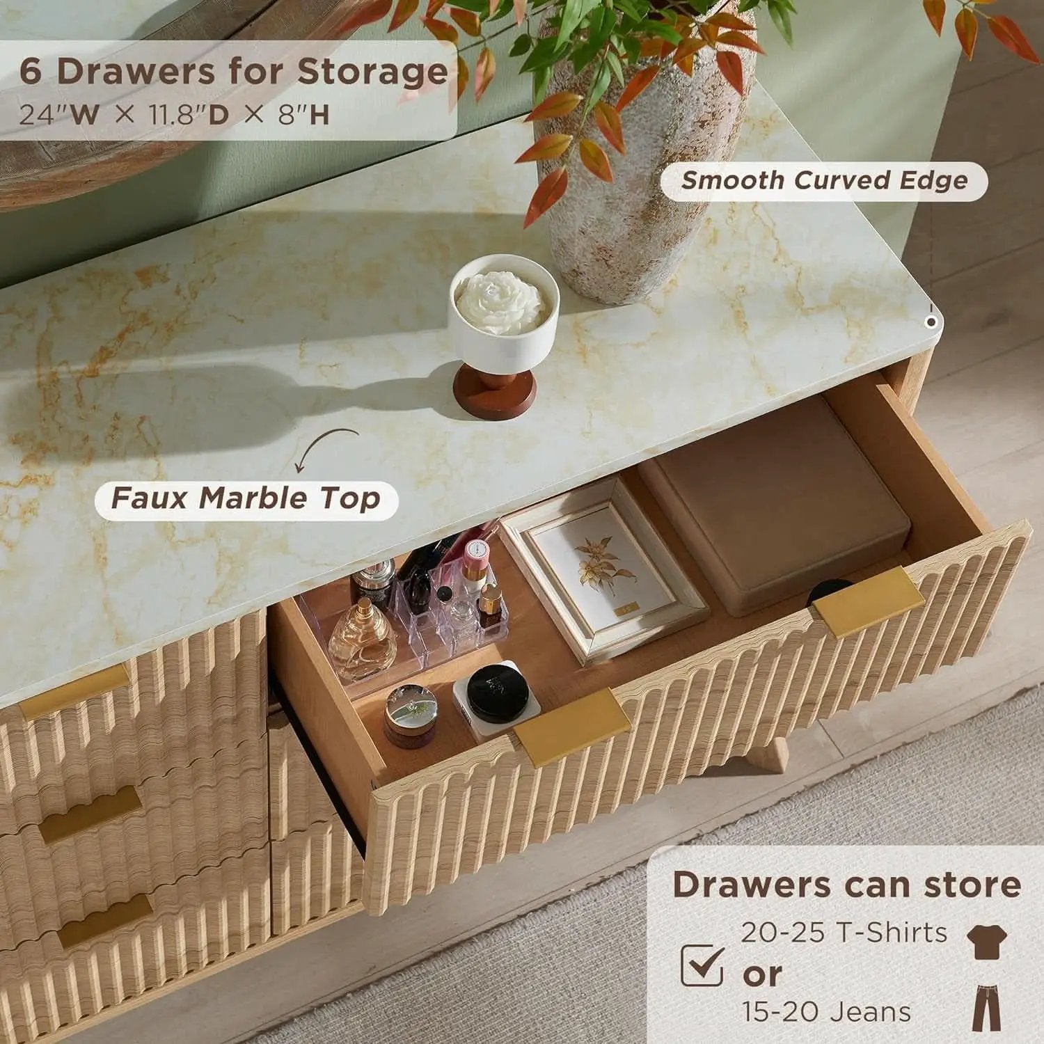 Natural Oak Dresser With Faux Marble Top Bedroom Furniture from PriceLows™