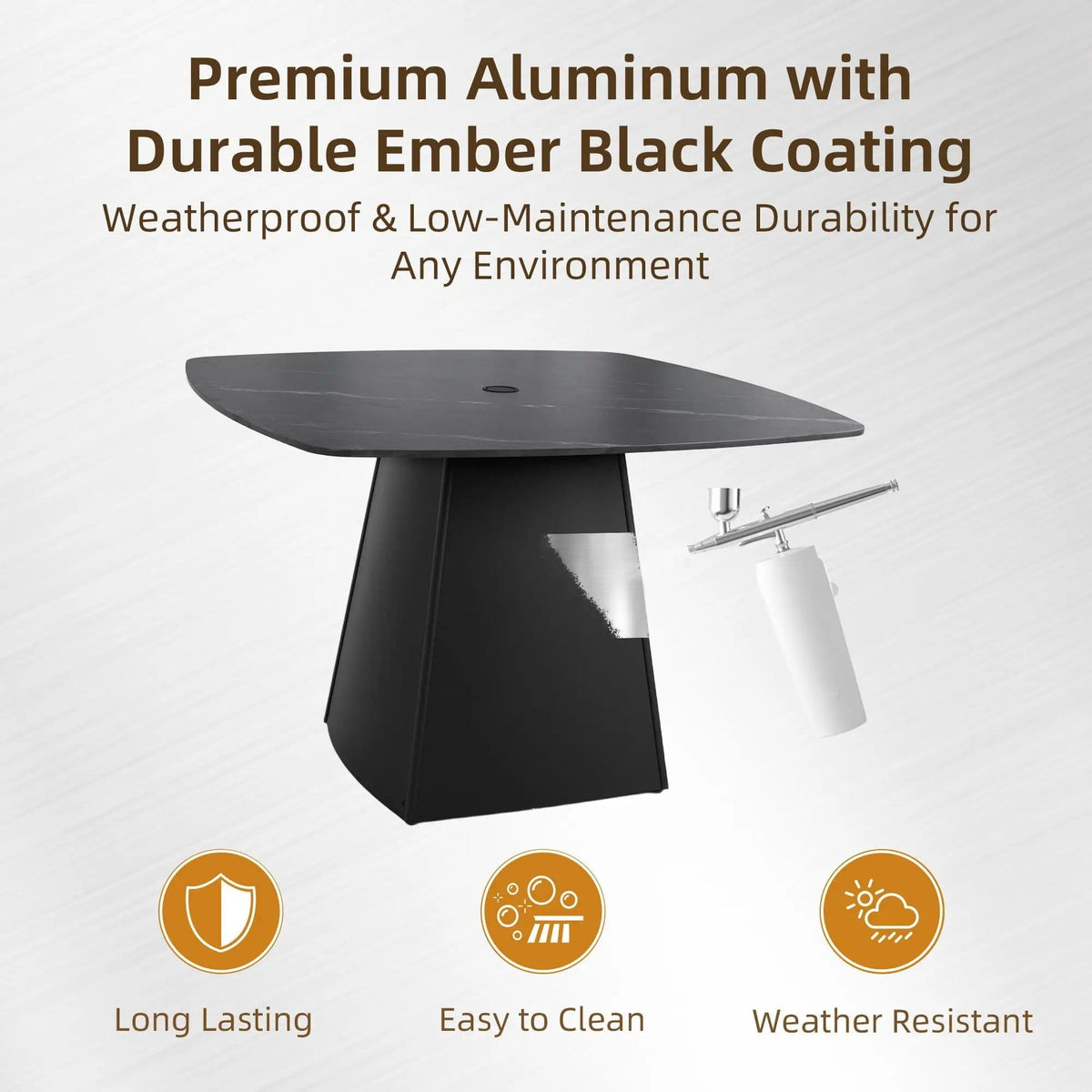 Rounded Square Outdoor Pedestal Dining Table | 2 Pieces | Aluminum & Stone | Dining Room