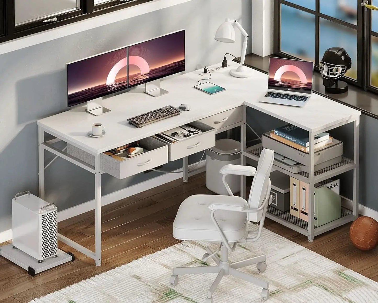 53In LShaped Computer Desk With Power Outlets Home Office from PriceLows™
