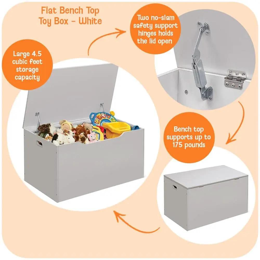 White Toy Storage Chest Bench FourCubicFeet FlipTopLid from PriceLows™