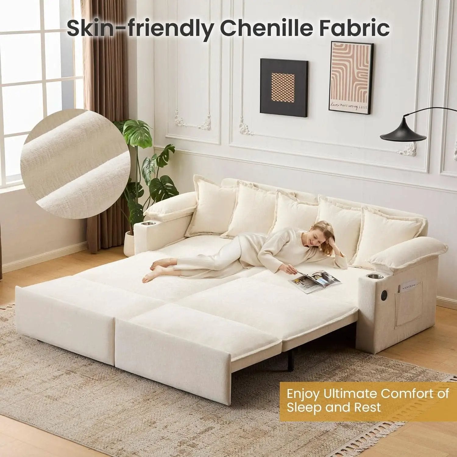 King Size Beige Ultra Luxurious Sleeper Sofa USB Ports Pro from PriceLows™