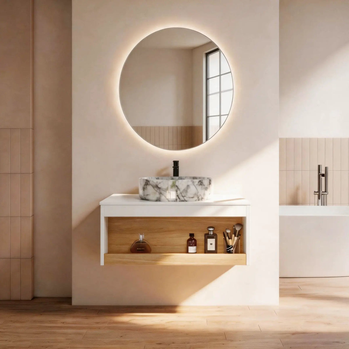 Floating Bathroom Vanity | Wall Mounted | Ceramic Vessel Sink | White
