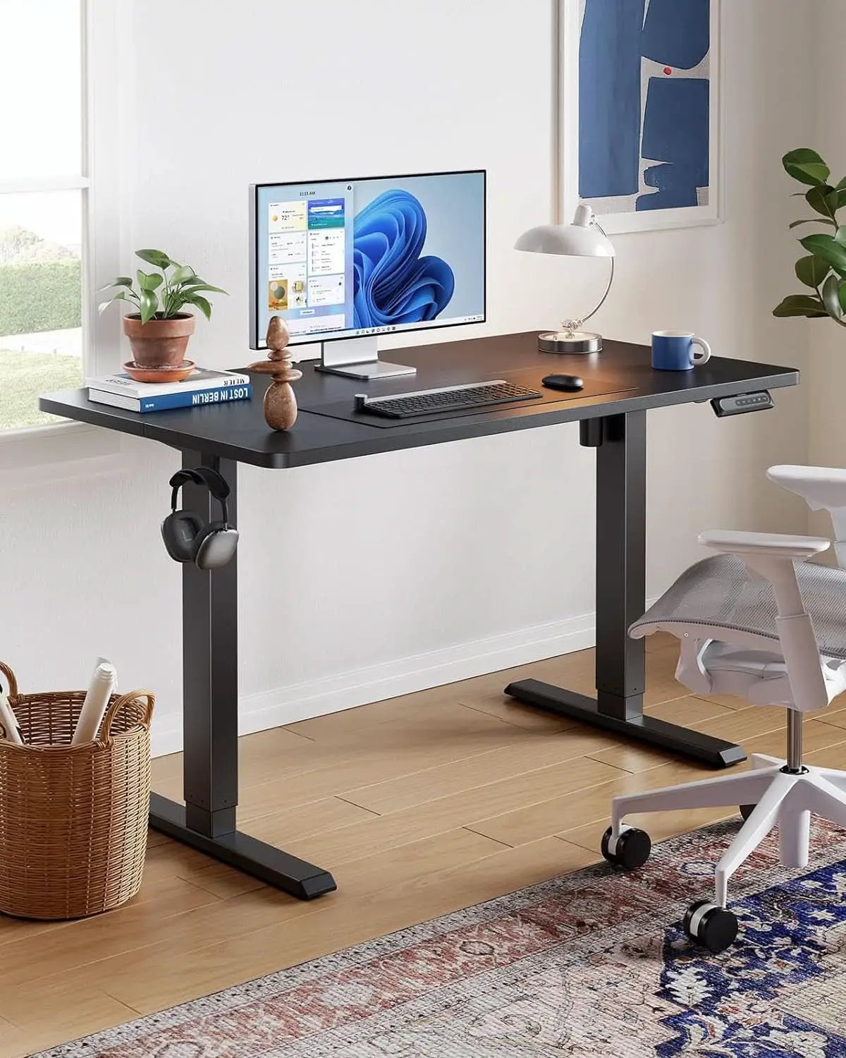 48 Inch Black Electric Standing Desk With Adjustable Height And Memory Settings from PriceLows™