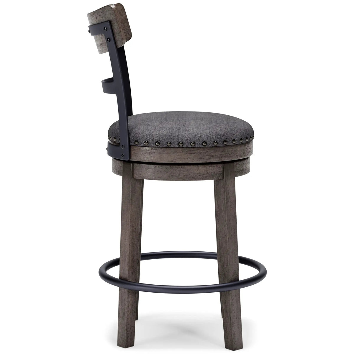 Caitbrook Swivel Barstool | Gray | 16.38 Inch Seat Width | 7 Inch Footrest Height