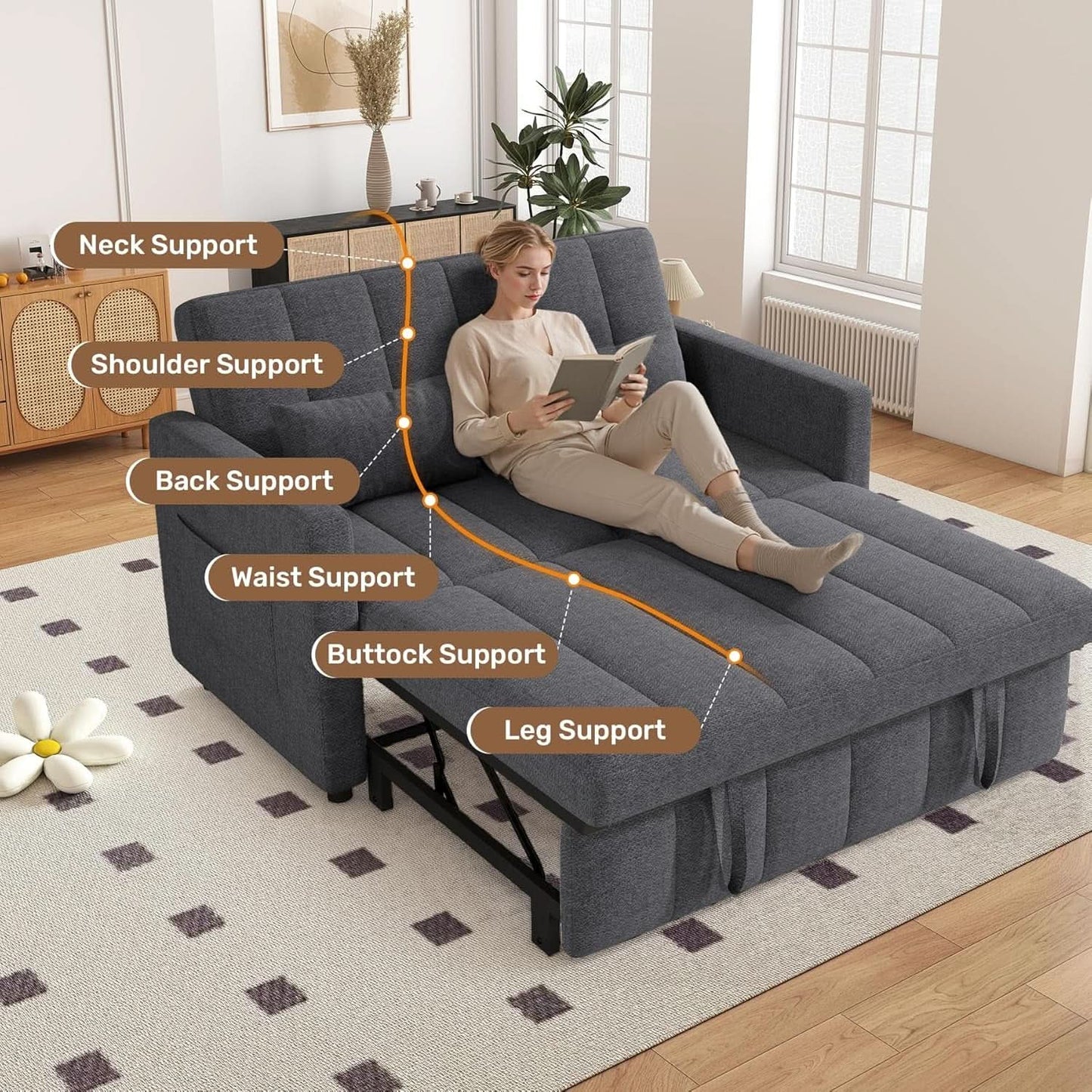 Three In One Convertible Sleeper Sofa Bed With Adjustable Backrest Light Gray from PriceLows™