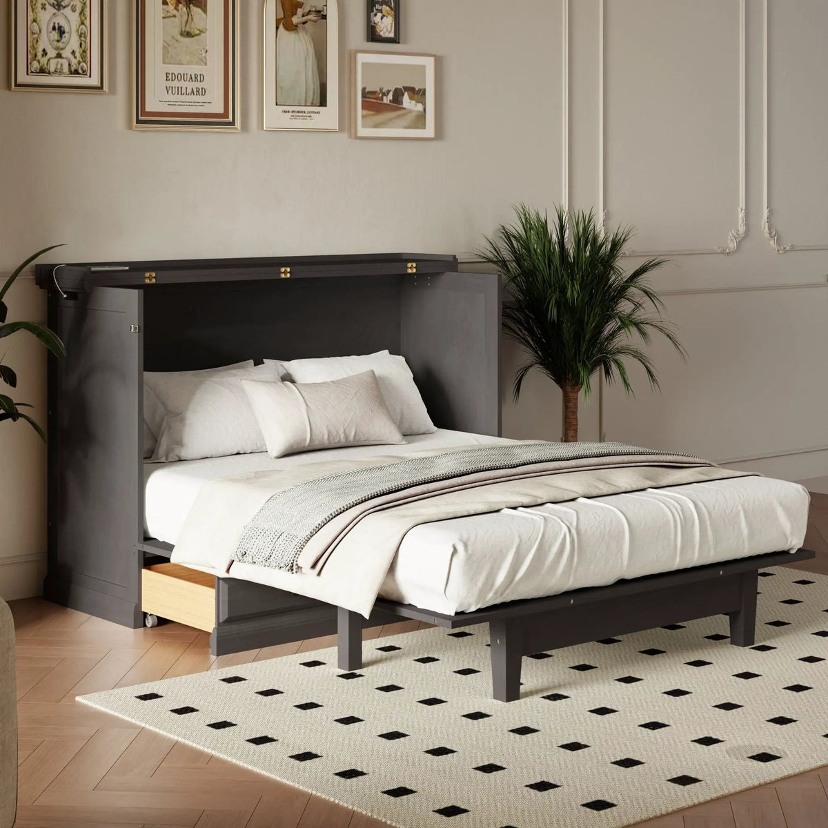 Solid Pine Murphy Bed | USB Charging Station | Storage Drawer