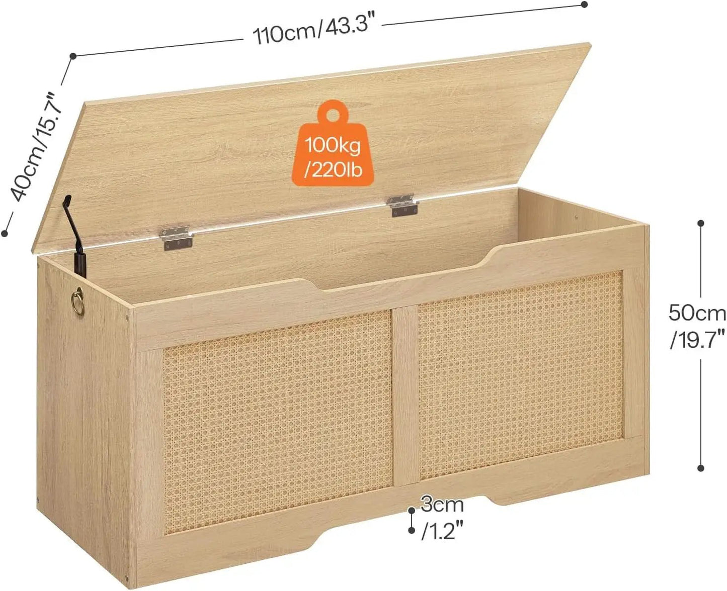 FortyThreeInch RattanLike StorageChest Bench With Safety Hinge from PriceLows™