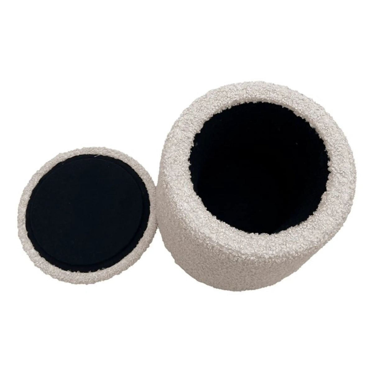 Round Storage Ottoman | Upholstered Soft Fabric | High Density Foam | Built-In Compartment