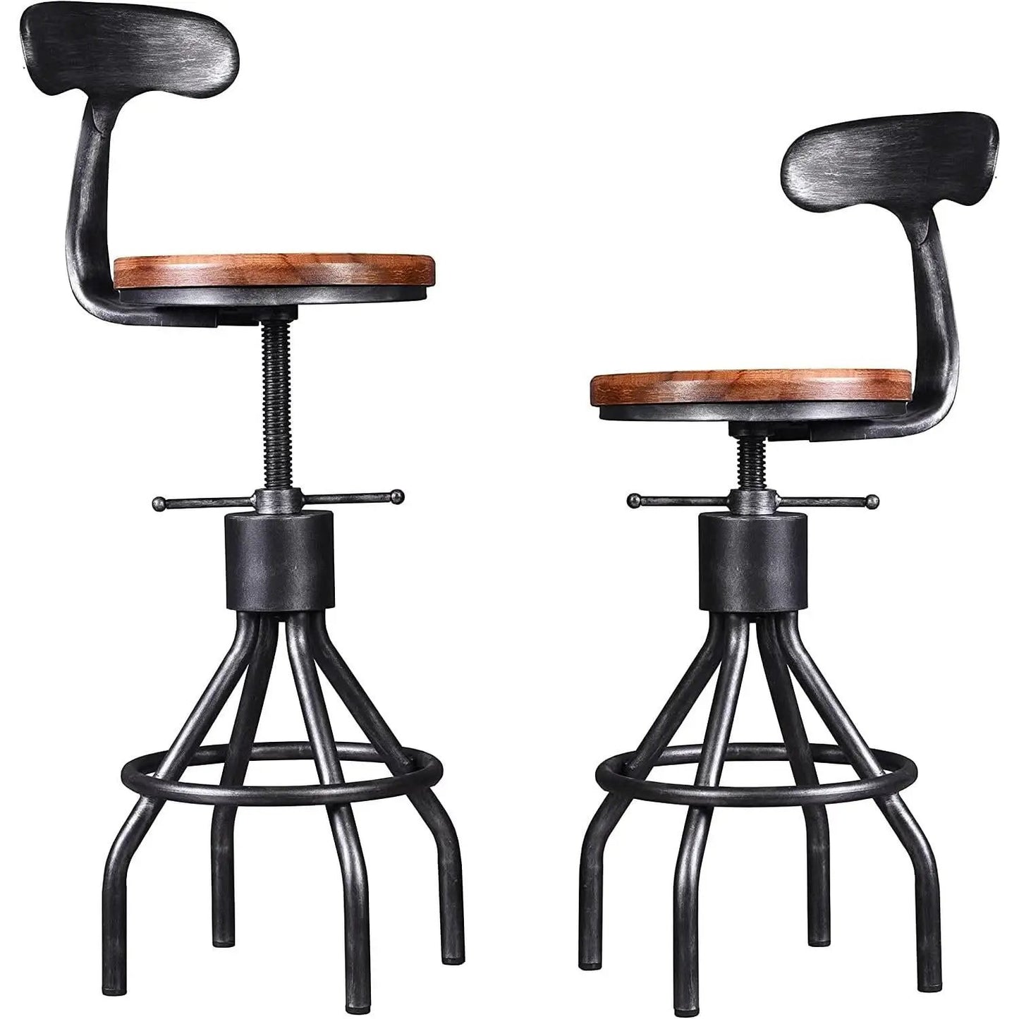 Adjustable Rustic Industrial Bar Stool Brown Seat Set of 2 from PriceLows™