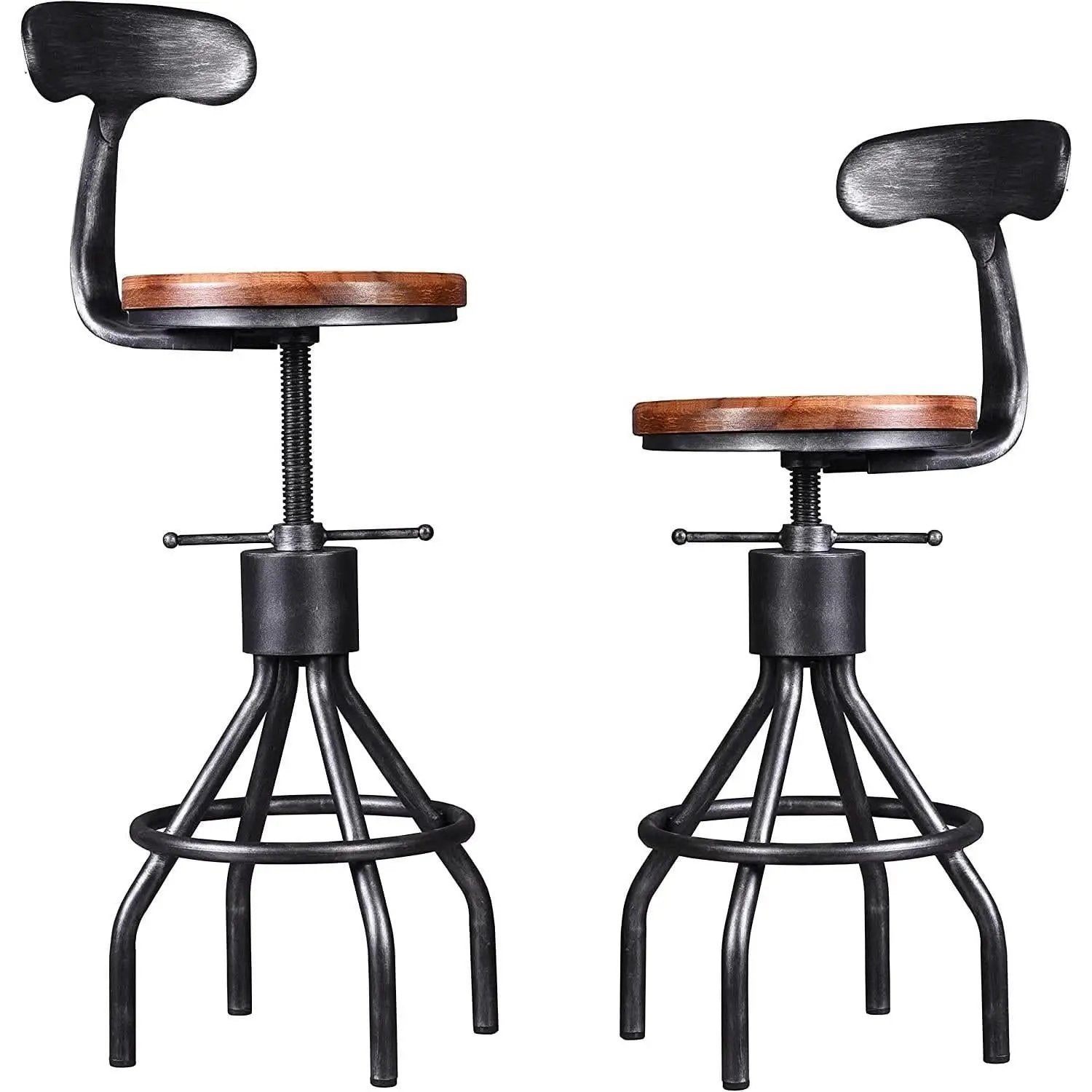 Adjustable Rustic Industrial Bar Stool Brown Seat Set of 2 from PriceLows™