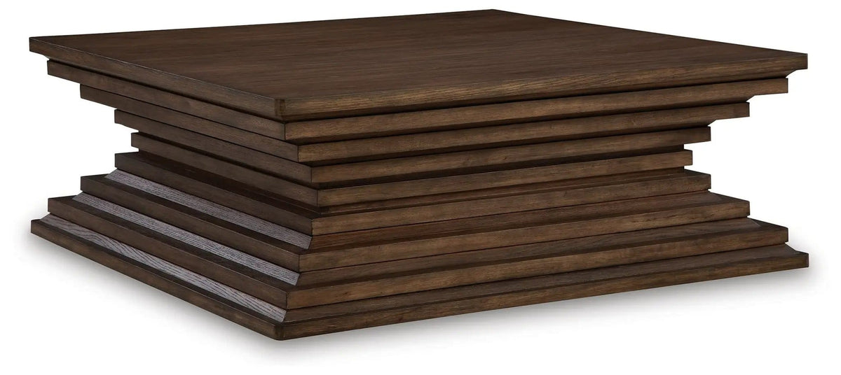 Hannodream Square Cocktail Table | 47.75 x 47.75 x 18.75 in | Oak Veneer & Mdf | Warm Brown