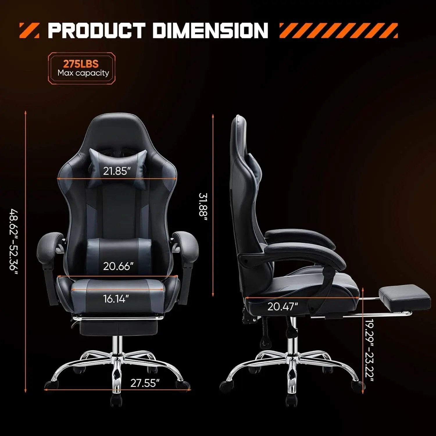 Ergonomic Gaming Chair With Footrest And Lumbar Grey from PriceLows™